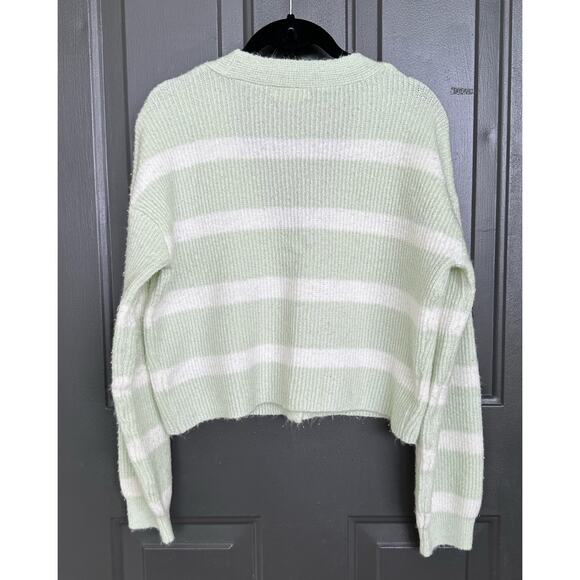 It’s Our Time Women’s Cardigan Mint And White Size Medium Cropped - Picture 2 of 5